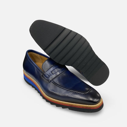 Jose Real Italian Mens Blue Ribbed Soft Bottom Loafer Shoes