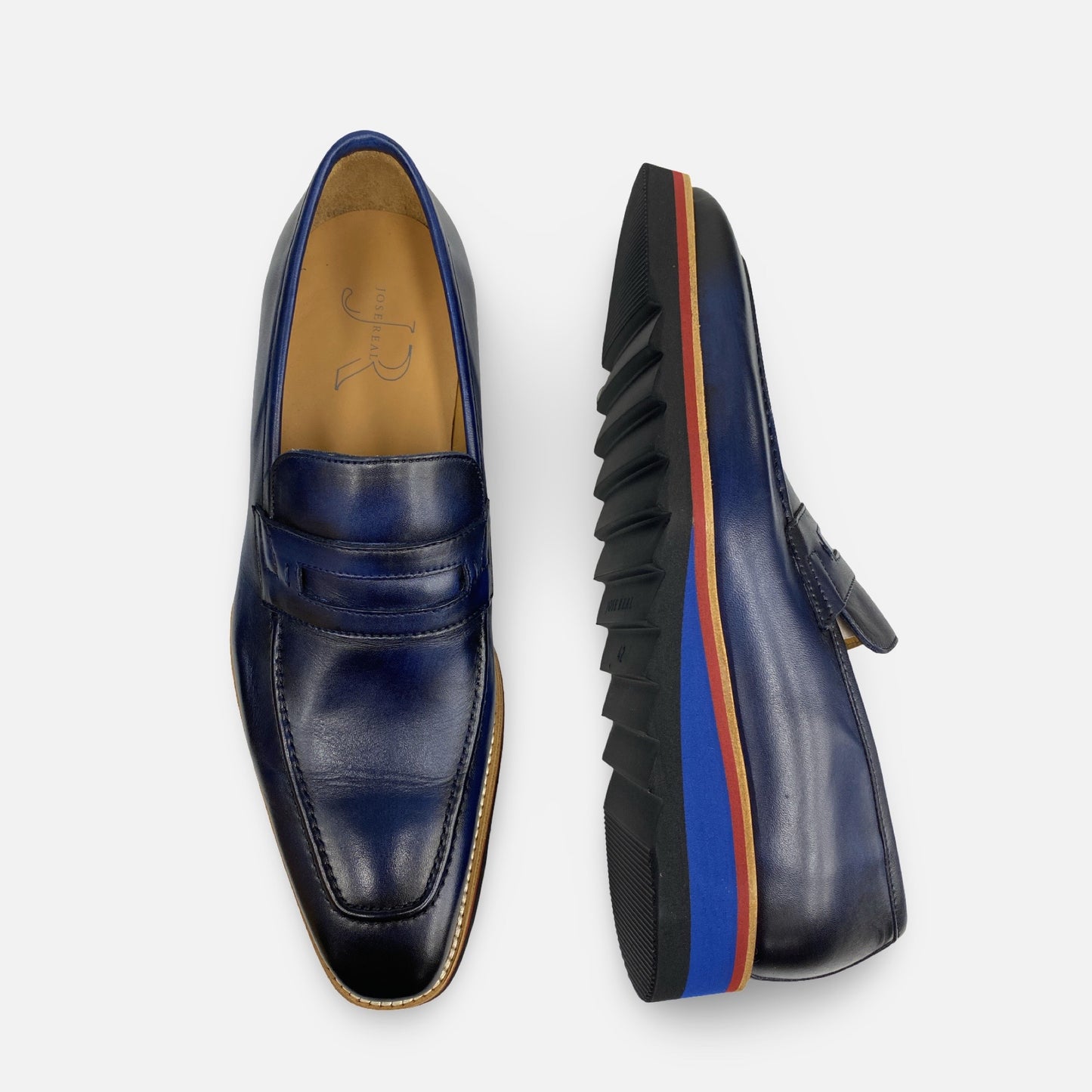 Jose Real Italian Mens Blue Ribbed Soft Bottom Loafer Shoes