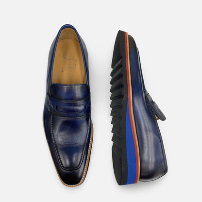 Jose Real Italian Mens Blue Ribbed Soft Bottom Loafer Shoes