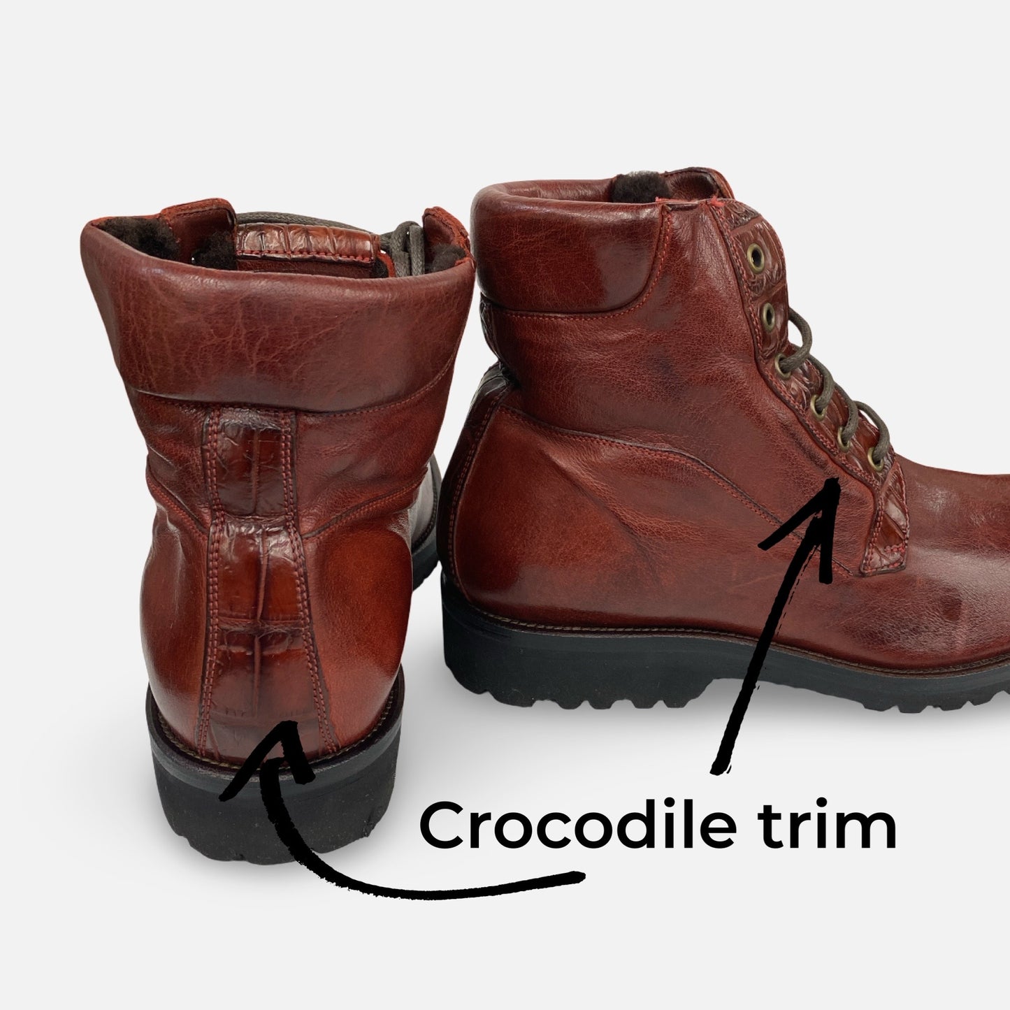 Calzoleria Toscana Cherry Crocodile Trim Shearling Boot – Handmade in Italy
