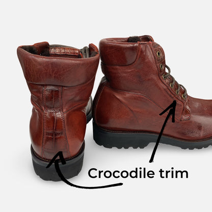 Calzoleria Toscana Cherry Crocodile Trim Shearling Boot – Handmade in Italy