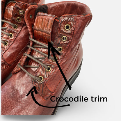 Calzoleria Toscana Cherry Crocodile Trim Shearling Boot – Handmade in Italy