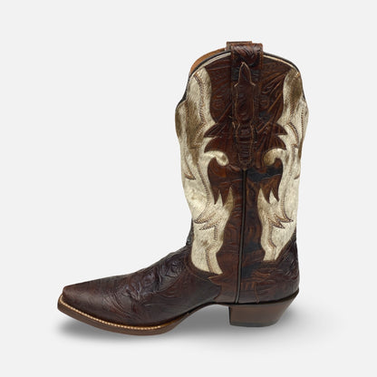 Dan Post Women’s Andrinna Western Boot – Hand-Tooled Leather & Natural Calf Hair