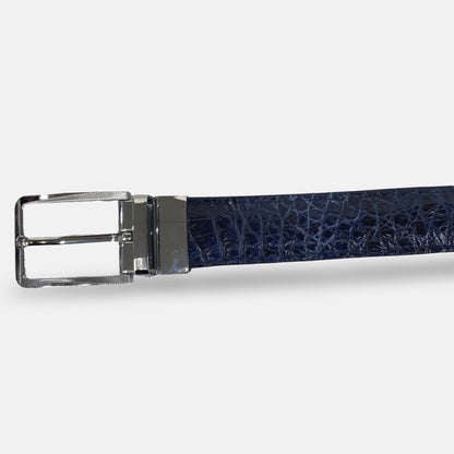 Men’s Genuine Crocodile Belt – Navy Blue, Silver Buckle