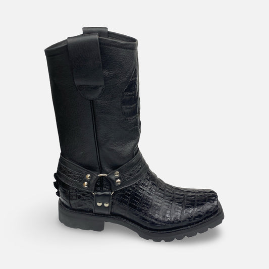 Los Altos Men’s Genuine Crocodile Tail Harness Boot – Black