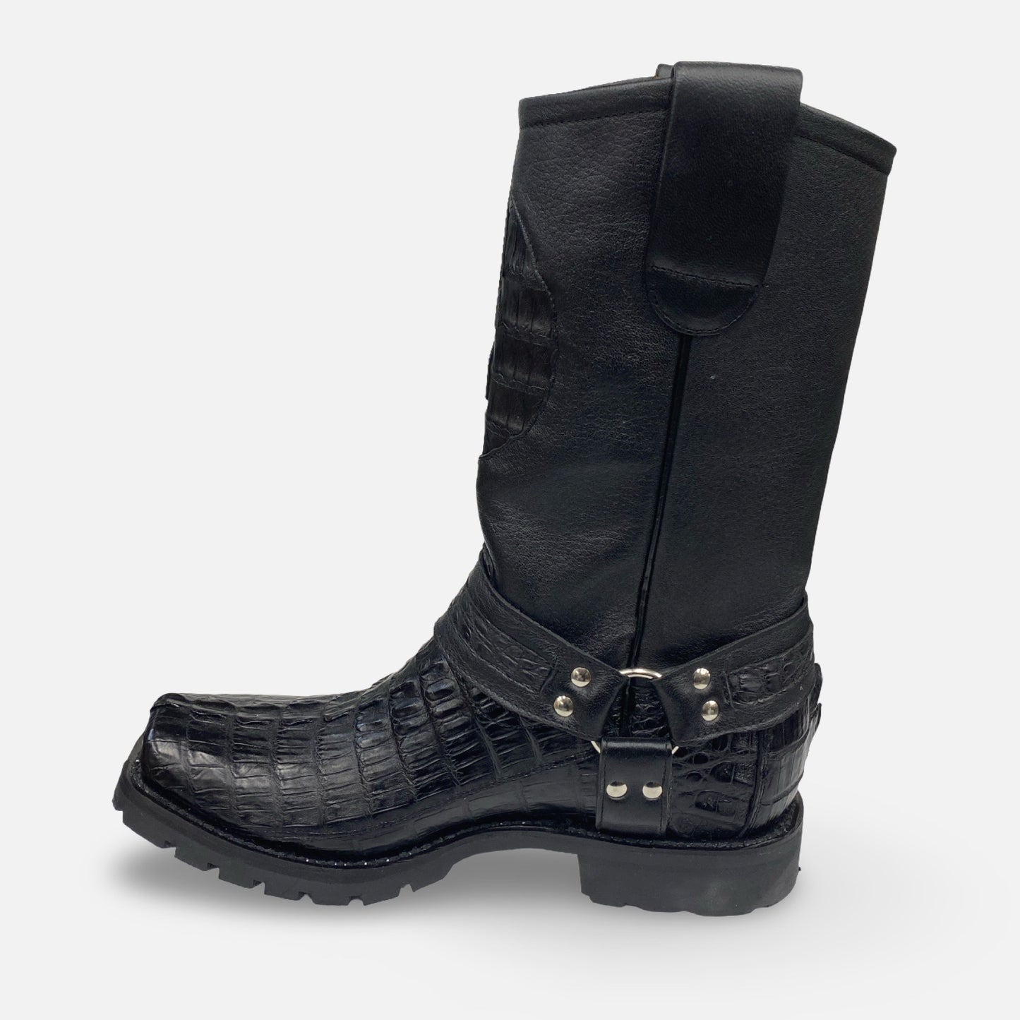 Los Altos Men’s Genuine Crocodile Tail Harness Boot – Black