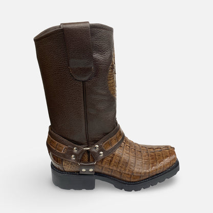 Los Altos Men’s Genuine Crocodile Tail Harness Boot – Brown