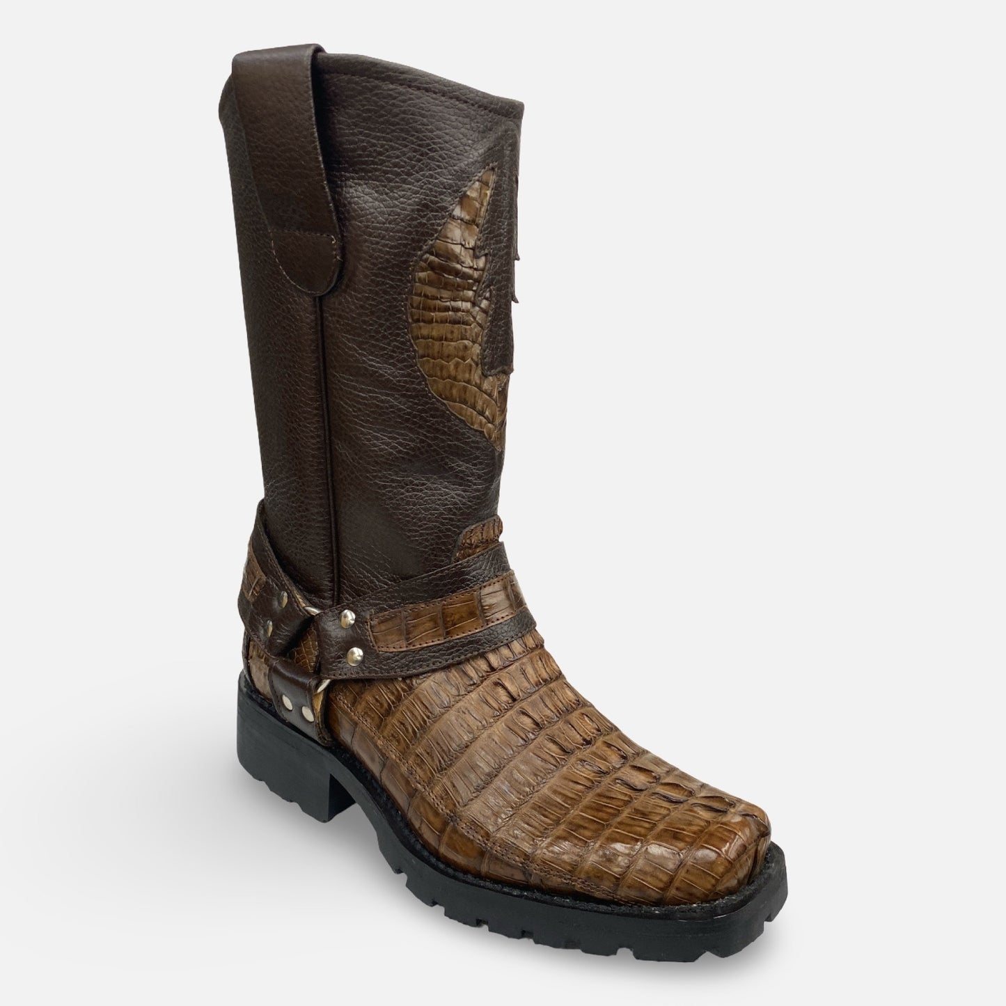 Los Altos Men’s Genuine Crocodile Tail Harness Boot – Brown