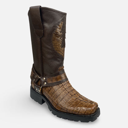 Los Altos Men’s Genuine Crocodile Tail Harness Boot – Brown