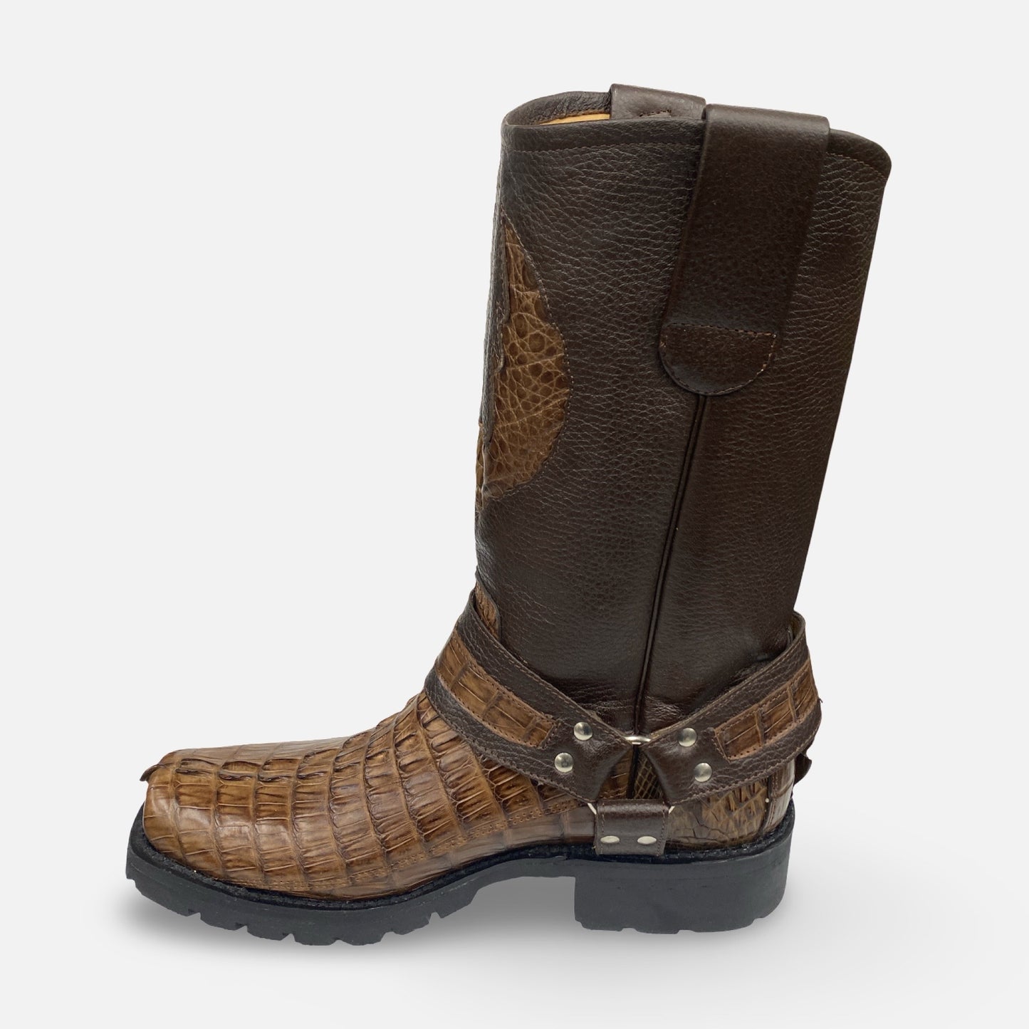 Los Altos Men’s Genuine Crocodile Tail Harness Boot – Brown