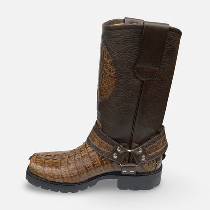 Los Altos Men’s Genuine Crocodile Tail Harness Boot – Brown