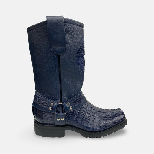 Los Altos Men’s Genuine Crocodile Harness Boot – Navy Blue