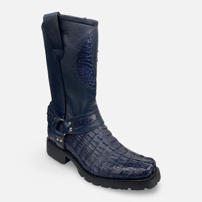 Los Altos Men’s Genuine Crocodile Harness Boot – Navy Blue