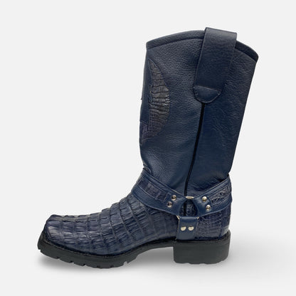 Los Altos Men’s Genuine Crocodile Harness Boot – Navy Blue