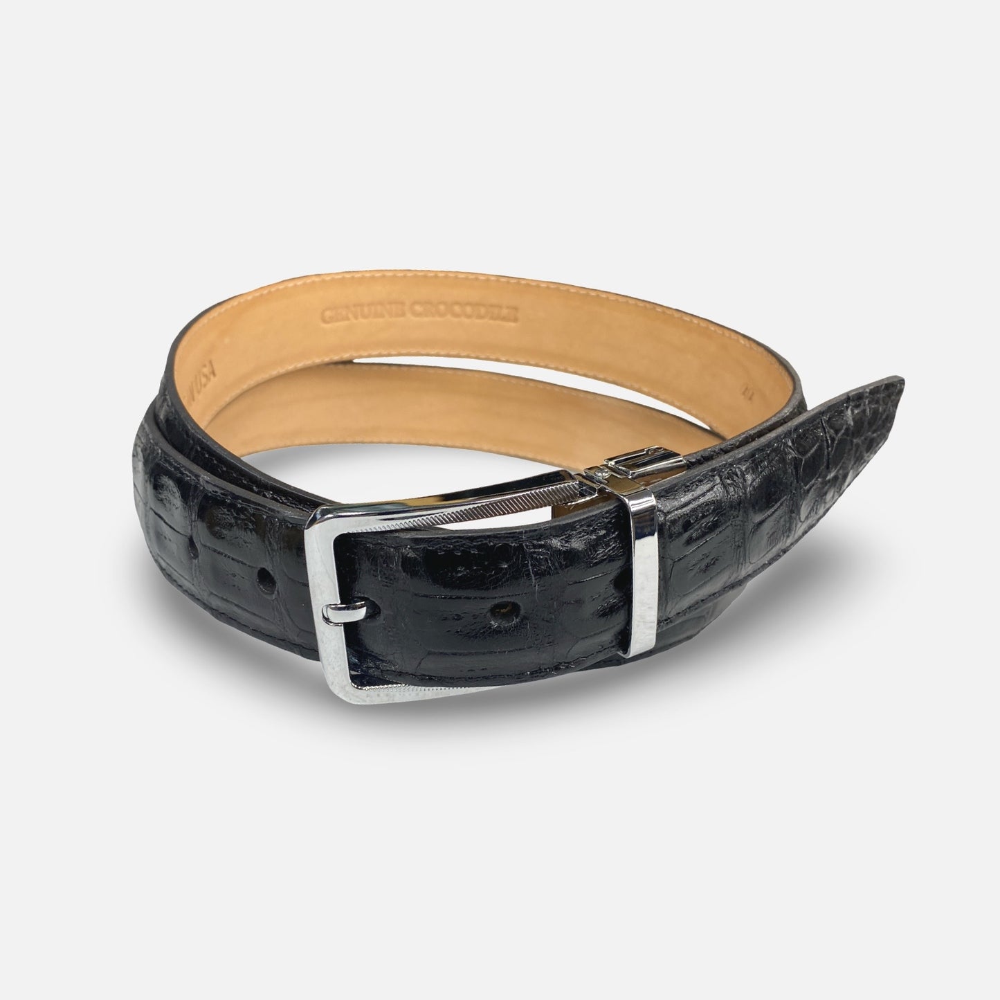 Men’s Genuine Alligator Belt – Black (Made in USA)