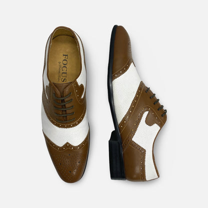 Men's Two tone camel white spec shoe wingtip brogue | Final Sale