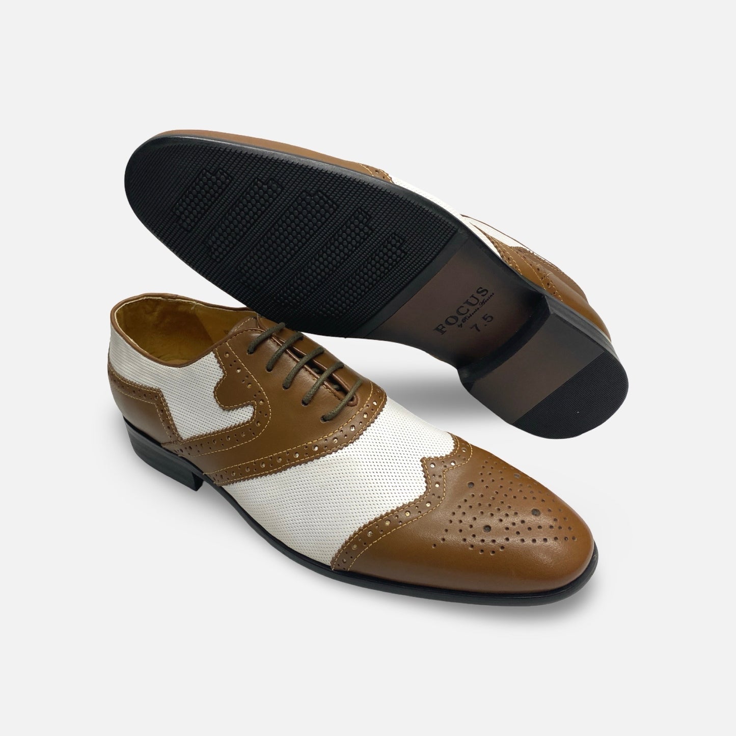 Men's Two tone camel white spec shoe wingtip brogue | Final Sale