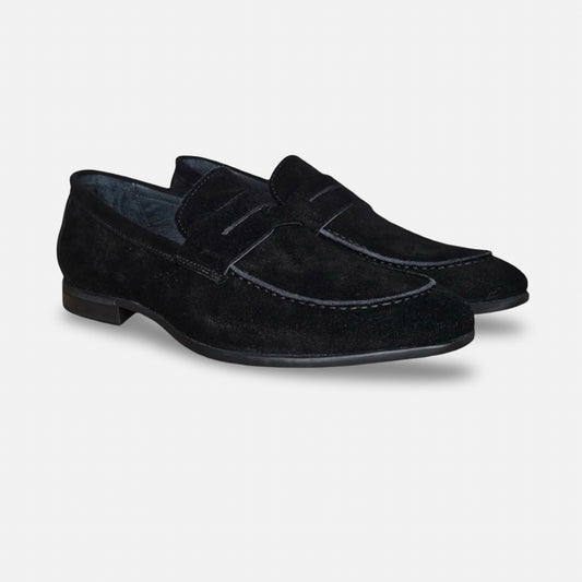 Mens Carrucci Black Suede Flex Sole Penny Loafer
